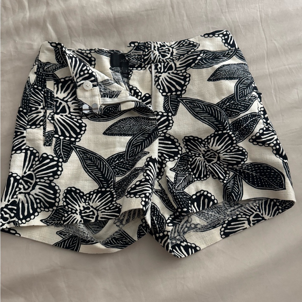 J. Crew Black and White Floral High Waist Shorts